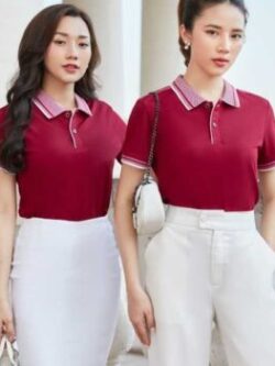 Mẫu Áo Polo Nữ Đồng Phục Màu Đỏ Đô